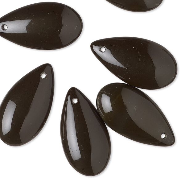 Drop, Preciosa, Czech pressed glass, opaque dark chocolate, 21x11mm puffed teardrop. Sold per pkg of 6. image number 0