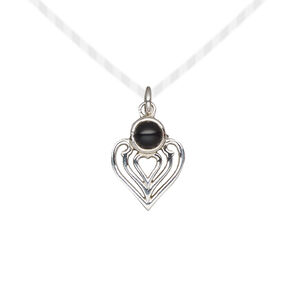 Black onyx / sterling silver 1pkg1, antiqued heart drop 14x11mm