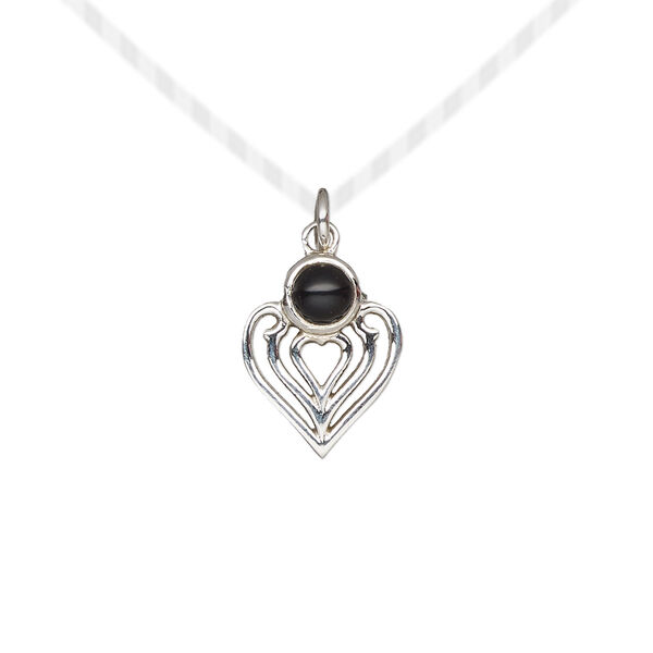 Black onyx / sterling silver 1pkg1, antiqued heart drop 14x11mm image number 0