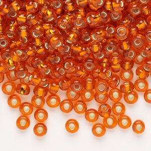Glass 1pkg1, round seed bead translucent silver-lined orange #6 100g