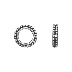 Bead frame, TierraCast®, antique silver-plated pewter (tin-based alloy), 14x3mm beaded flat round, fits up to 8mm bead. Sold per pkg of 20.