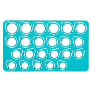 Ring sizer, plastic, teal, 7-3/4 x 4-1/2 inches, pop out, sizes 3-14. Sold per pkg of 25.