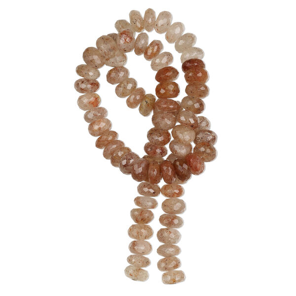 Bead, sunstone (natural), shaded, 8x5mm-10x6mm hand-cut micro-faceted rondelle, B- grade, Mohs hardness 6 to 6-1/2. Sold per 15-inch strand, approximately 65 beads. image number 0
