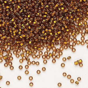 Seed bead, Preciosa Ornela Czech glass, pkg/50g, #11 rocaille, transparent silver-lined dark topaz, (17090).