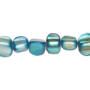 Mother-of-pearl shell 1pkg1, pebble bead 15 inch blue medium