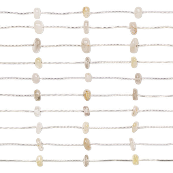 Bead, rutilated quartz (natural), 4x3mm-10x6mm hand-cut heishi with 0.4-1.4mm hole, C grade, Mohs hardness 7. Sold per pkg of (10) 4-1/2 inch strands. image number 0