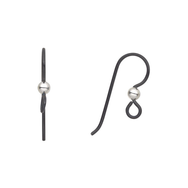 Ear wire, anodized niobium and sterling silver, 15.5mm fishhook with 3mm ball and open loop, 20 gauge. Sold per pkg of 25 pairs. image number 0
