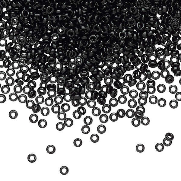 Seed bead, Miyuki, glass, pkg/250g, 2.2x1mm spacer rondelle, opaque black, (SPR2.2-401). image number 0