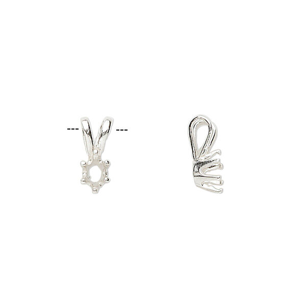 Pendant, Sure-Set™, sterling silver, 5x3mm pre-notched 6-prong oval setting. Sold individually. image number 0