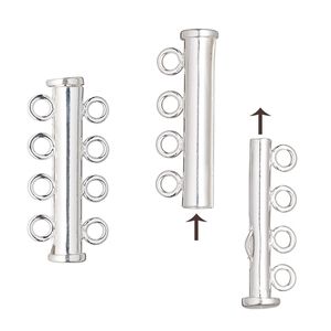 Clasp slide lock 1pkg1 sterling silver-filled, 26x5.5mm tube, 4-strand