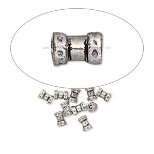 Crimp, antique silver-plated brass, 4x2.5mm tube, 1mm inside diameter. Sold per pkg of 10.