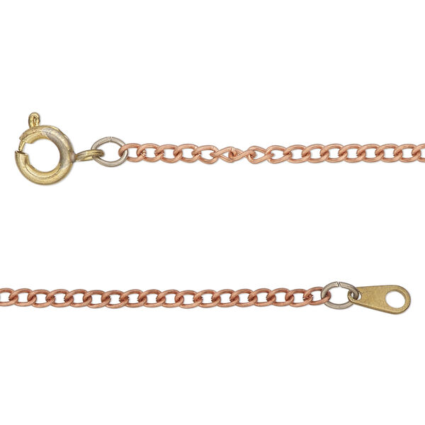 Chain, antique copper-finished steel, 2mm curb, 22 inches with springring clasp. Sold individually. image number 0