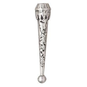 Bolo tip, antique silver-finished "pewter" (zinc-based alloy), 50x10mm with 6mm ball and flourish design. Sold per pkg of 4.