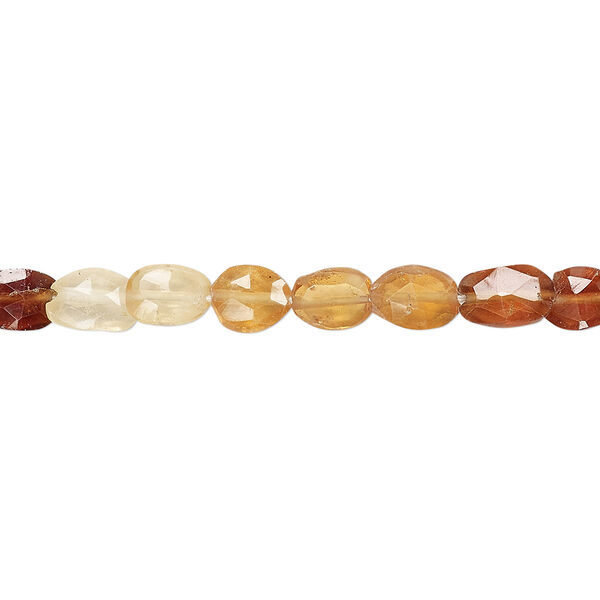 Bead, hessonite garnet (natural), shaded, 6x5mm-8x6mm hand-cut faceted puffed oval, B grade, Mohs hardness 7 to 7-1/2. Sold per 13-inch strand. image number 0