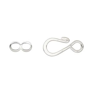 Clasp hook&eye 1pkg10 silver-plated, 12.5x8.5mm flat, brass 1-strand