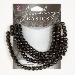 Bead, glass, opaque dark green, 5-6mm round. Sold per pkg of 100.