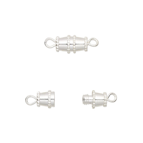 Clasp, barrel, silver-finished brass, 10x5mm. Sold per pkg of 10. image number 0