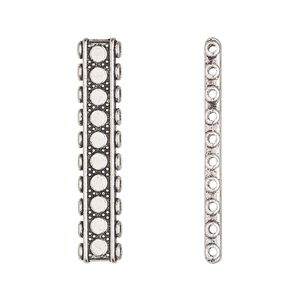 Spacer bar, antique silver-finished "pewter" (zinc-based alloy), 33x6mm 10-strand double-sided flat rectangle with beaded design, fits up to 3mm beads. Sold per pkg of 6.