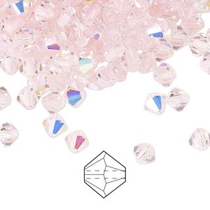 Bead 24pk pink sapphire AB, Preciosa Czech crystal 5mm bicone