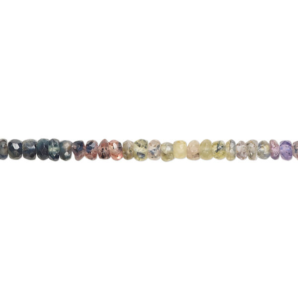 Bead, multi-sapphire (heated), 3x1mm-4x2mm hand-cut faceted rondelle with 0.4-0.6mm hole, B- grade, Mohs hardness 8. Sold per 8-inch strand. image number 0