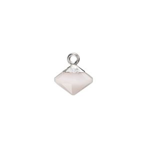 Pink opal / copper / sterling silver 1pkg1, silver-plated hand-cut faceted bicone drop natural 11x9mm