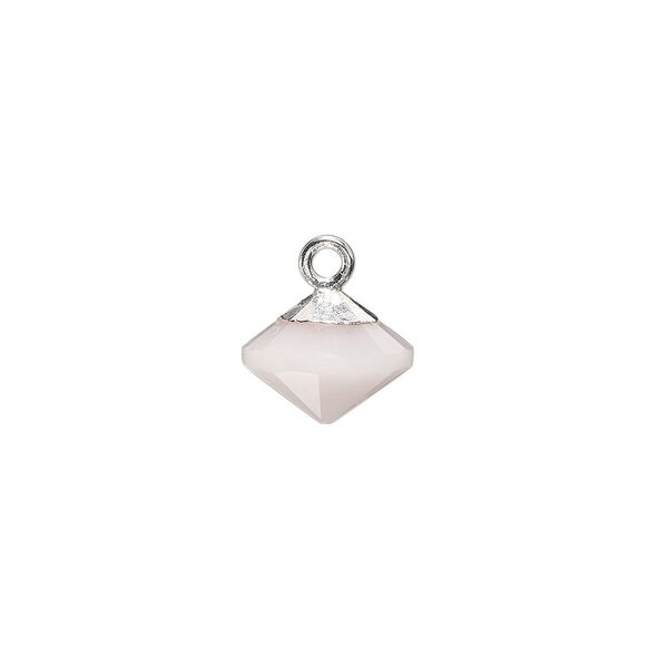 Pink opal / copper / sterling silver 1pkg1, silver-plated hand-cut faceted bicone drop natural 11x9mm image number 0