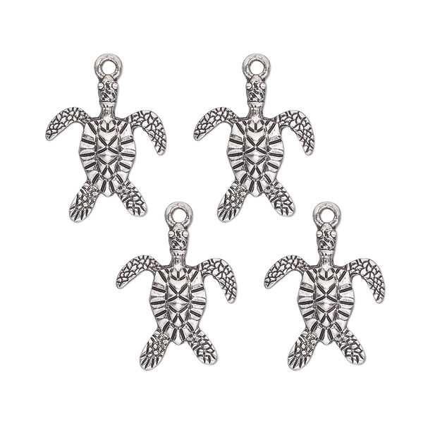 Charm, antique silver-finished "pewter" (zinc-based alloy) , 20x17mm single-sided sea turtle. Sold per pkg of 4. image number 0