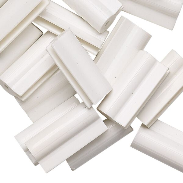 Bead, acrylic, opaque white, 19x10mm-20x10mm round tube with 1.5mm wide channel. Sold per pkg of 24. image number 0