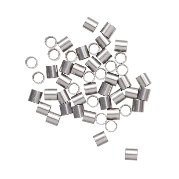Crimp, stainless steel, pkg/50, 3x3mm round tube, 1.5mm inside diameter. image number 0