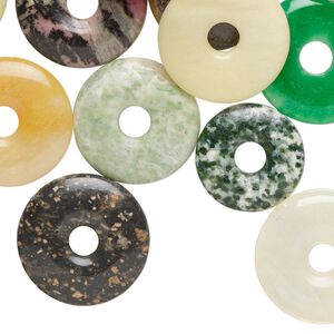 Multi-gemstone / glass 1pkg20, donut focal mix 20-25mm