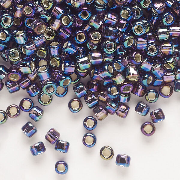 Seed bead, Dyna-Mites™, glass, silver-lined translucent rainbow purple, #6 round with square hole. Sold per 40-gram pkg. image number 0