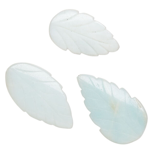 Amazonite 1pkg3, carved leaf bead natural B grade, 25x12mm-35x20mm image number 0