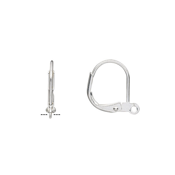 Ear wire, silver-plated brass, 14mm leverback with open loop. Sold per pkg of 50 pairs. image number 0