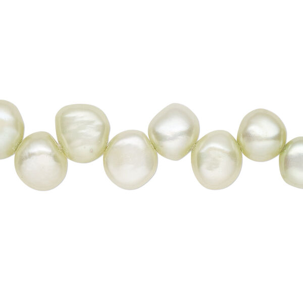 Pearl, cultured freshwater (dyed), aloe, 7-8mm top-drilled flat-sided potato with 0.4-0.5mm hole, D grade, Mohs hardness 2-1/2 to 4. Sold per 14-inch strand. image number 0