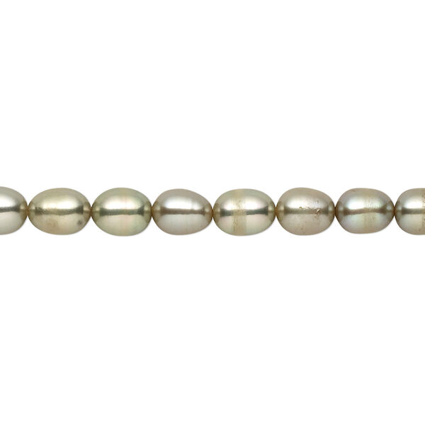 Pearl, cultured freshwater (dyed), green, 6x4mm-7-6mm rice, C+ grade, Mohs hardness 2-1/2 to 4. Sold per 16-inch strand. image number 0