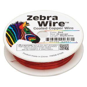 Wire, Zebra Wire™, color-coated copper, red, round, 26 gauge. Sold per 30-yard spool.