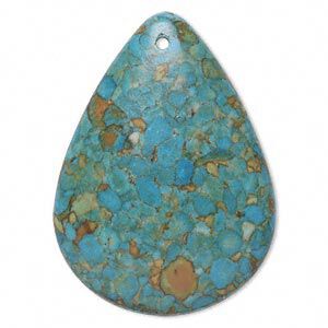 Mosaic "turquoise" (magnesite) 1pkg1, top-drilled teardrop focal 47x35mm