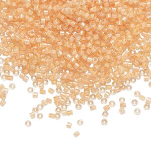 Seed bead, Delica®, glass, pkg/250g, #11 round, translucent light peach-lined luster crystal clear (DB-0067).