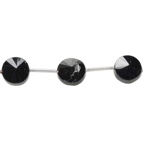 Black spinel 1pkg10, hand-cut faceted flat round bead natural 8mm image number 0