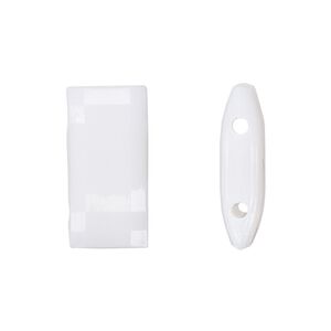 Bead, acrylic, white, 18x9mm double-drilled faceted puffed rectangle, fits up to 10mm bead. Sold per pkg of 20.