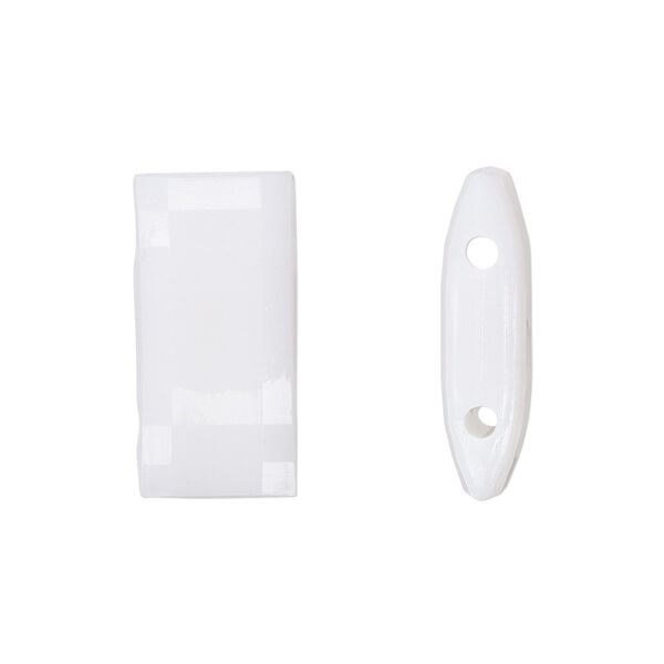 Bead, acrylic, white, 18x9mm double-drilled faceted puffed rectangle, fits up to 10mm bead. Sold per pkg of 20. image number 0