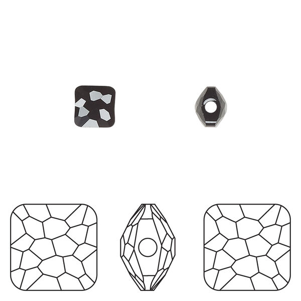 Bead 1pkg4 jet, Crystal Passions® 6mm puffed square 5035 image number 0