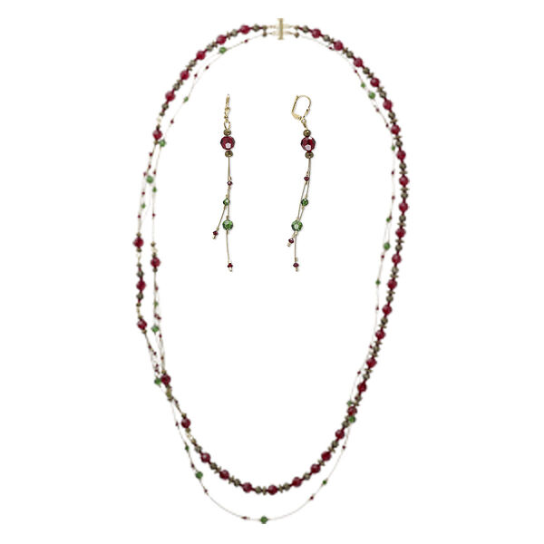 Necklace and earring set, One of a Kind Jewelry, 35-inch necklace and 4 inch-earrings. Only one available. image number 0