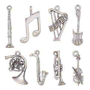 Charm set, antiqued pewter (tin-based alloy), 22.5x6mm-29.5x23.5mm music theme. Sold per 8-piece set.