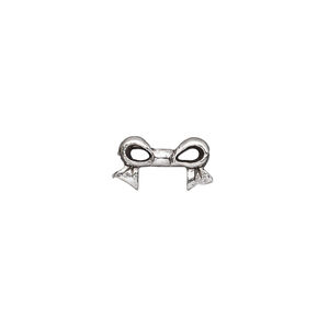 Bead, pewter (tin-based alloy), pkg/1, antique silver plate, 13x7mm double-sided bow, fits 6mm cube.