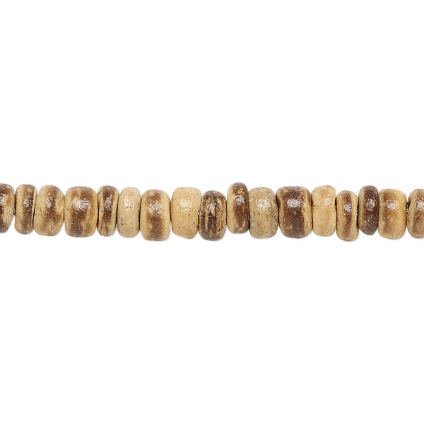 Bead, wood (waxed), light and dark brown, 5x1.5mm-6x3.5mm hand-cut rondelle. Sold per pkg of (2) 15-1/2" to 16" strands. image number 0