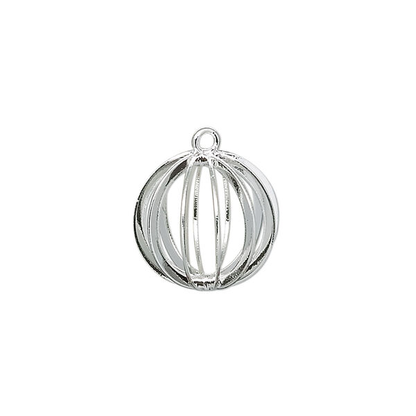Drop, silver-plated brass and steel, 15mm round bead cage. Sold per pkg of 20. image number 0