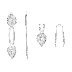 Bail, fold-over, silver-plated brass, 29x5mm Y-style leaf with 14mm grip length. Sold per pkg of 100.