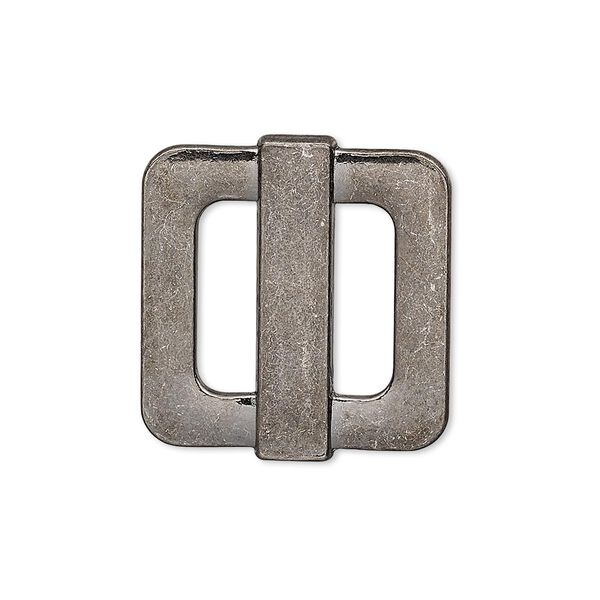 Slide, gunmetal-finished "pewter" (zinc-based alloy), 25x23mm single-sided rectangle, 14x4mm hole. Sold per pkg of 4. image number 0
