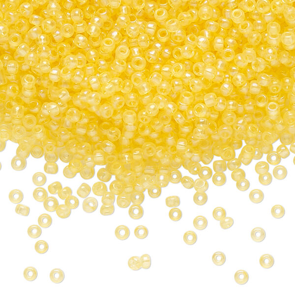 Seed bead, Preciosa Ornela Czech glass, pkg/50g, #11 rocaille, translucent solgel dyed rainbow yellow, (41181). image number 0